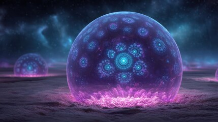 Poster - Cosmic sphere orbs in a nebulae field.