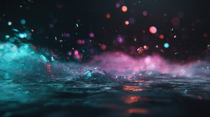 Poster - Gentle Motion of Light Particles Floating in Water Emphasizing Motion Blur and Ethereal Beauty in a Chaotic Scene