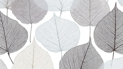 Poster - Seamless Light Grey Leaf Outline Pattern on White Background for Elegant and Modern Design Projects