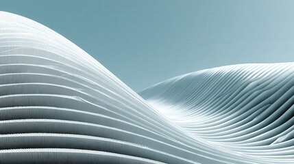 Poster - Smooth Tech Wave Pattern in Cold White and Blue Tones Creating a Serene Landscape for Modern Design Projects