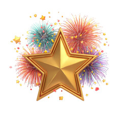 Poster - Golden star with colorful fireworks and confetti isolated on a white background