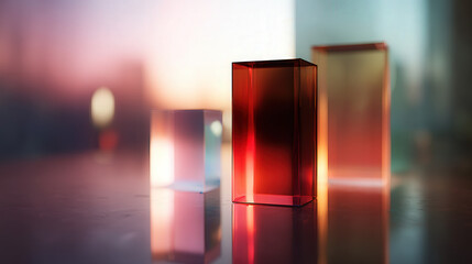 Poster - Floating Transparent Panels with Soft Depth Effect in Abstract Background at Sunset Glow