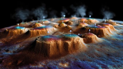 Poster - A detailed view of an alien landscape with glowing points.