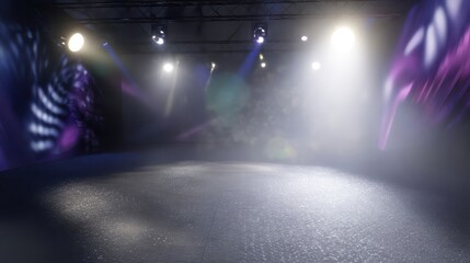 Poster - Empty stage illuminated by spotlights and hazy effects.
