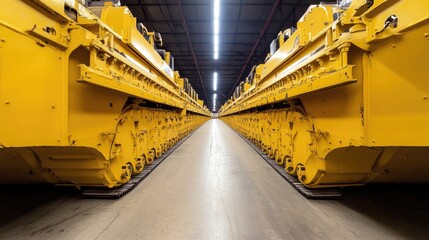 Poster - Bright yellow heavy-duty machinery in final production stage awaiting inspection