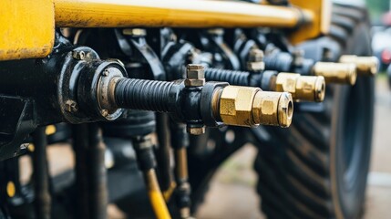 Poster - Close-up of robotic arms installing hydraulic pipes on a loader chassis