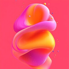 Poster - Abstract swirling vibrant pink and orange forms against a pink backdrop, speckled with tiny colorful spheres