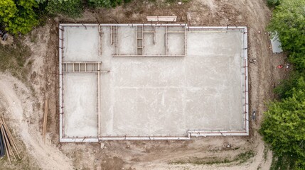 Poster - Drone view of foundation slab showing curing progress and surface texture