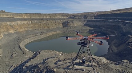 Poster - Drone with camera capturing time-lapse imagery of excavation progress