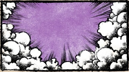 Poster - Lavender-toned graphic design with textured clouds.