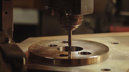 Poster - Heavy-duty drill press fabricating deep holes into solid machine-grade components