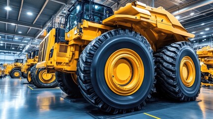 Poster - Hydraulic systems being tested on large earthmoving machines inside a factory