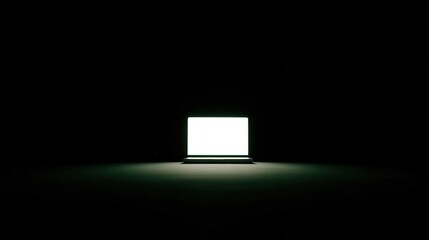 Poster - Isolated laptop screen illuminated in dark space.