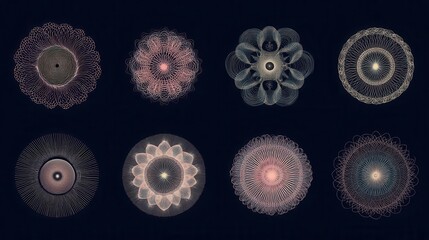 Poster - Abstract circular patterns in muted colors against a dark background.