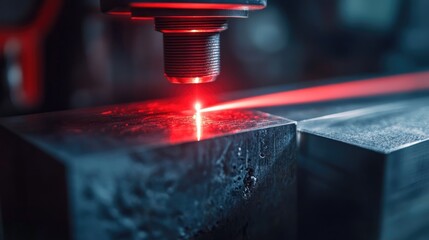 Poster - Red laser dot marking measurement start point on metal structure beam