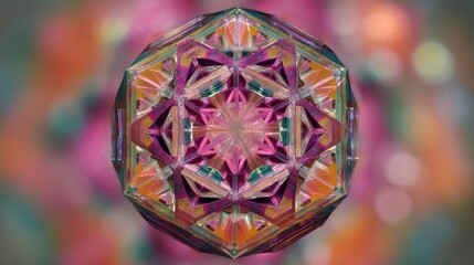 Poster - multifaceted, colorful, geometric sphere design.
