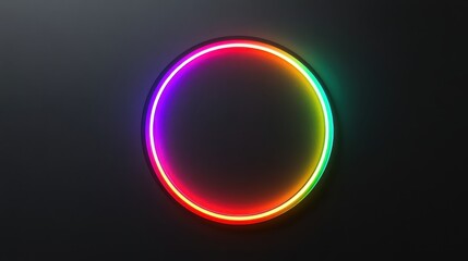 Poster - A colorful, neon circle on a dark, smooth surface glows. Perfect for graphic design or background for posters.