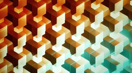 Poster - Abstract geometric pattern of  stacked cubes in warm and cool tones.