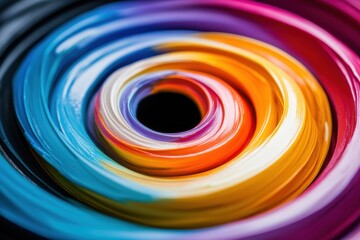 Poster - Colorful paint forms a spiral pattern with dark center hole. Use it to visualize vibrant art, creativity, or abstract concepts.