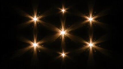 Poster - Geometric pattern of glowing light bursts on a dark background.