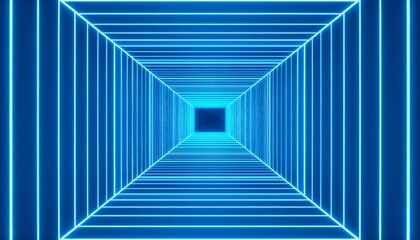 Wall Mural - Futuristic Neon Tunnel with Blue Lines in Perspective View
