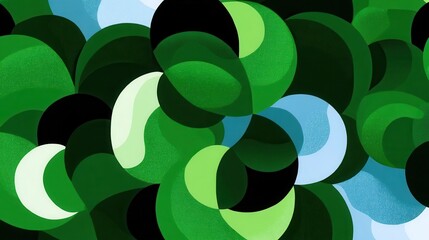 Poster - Abstract design of overlapping circles in various shades of green and blue.