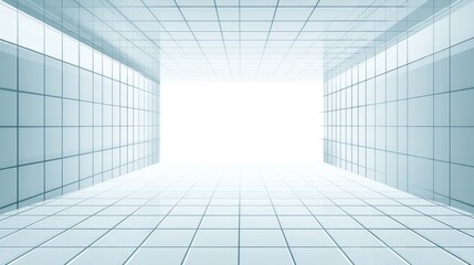 Poster - Empty, light-filled, architectural, tiled corridor, perspective.