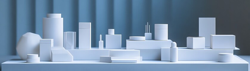 Poster - Abstract arrangement of white geometric forms.