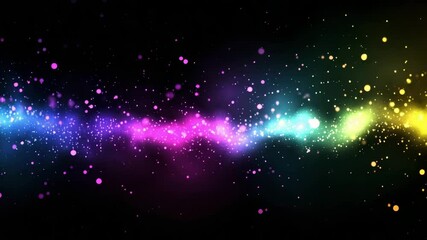 Wall Mural - abstract background with colorful glowing particles and stars on a black, space galaxy light effect.
