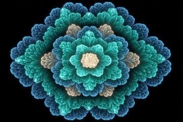Poster - Abstract Teal and Blue Fractal Flower Design