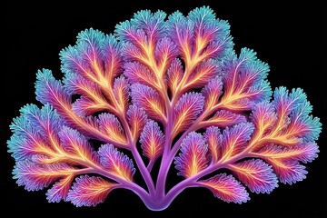 Poster - Bioluminescent Fractal Plant Abstract Purple Orange Teal Artwork