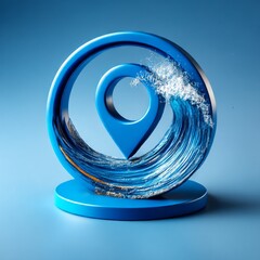 Poster - Location Data Stream: Visualizing Information with Water Waves in a Circular Pinpoint Symbol on Blue