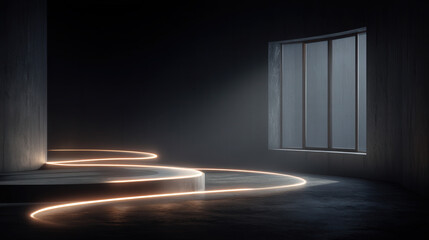 Poster - Modern Abstract Interior with Light Trails Capturing the Essence of Time Lapse in a Contemporary Space