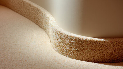 Poster - Soft Ambient Light on Curved Cream Surface in Corner of Minimalist Room with Wall and Floor Textures