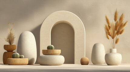 Poster - Soft Ambient Desert Clay Tone Seamless Backdrop with Minimalist Decor Elements for Modern Interiors