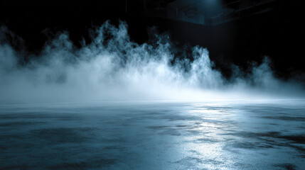 Poster - Dark Studio Background with Floating Fog and Textured Surface in Ethereal Atmosphere