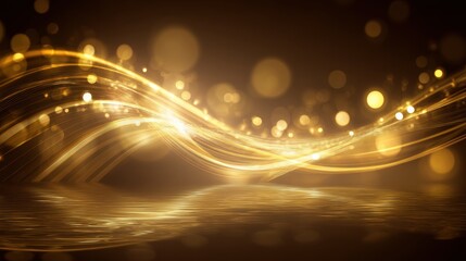 Poster - Soft golden waves of light shimmer on a dark background creating an elegant and magical atmosphere suitable for various design projects