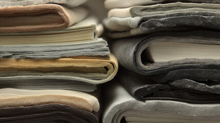 Poster - Minimalist Neutral Paper Layers Stacked in Contrast, Showcasing Textural Variety and Simple Elegance