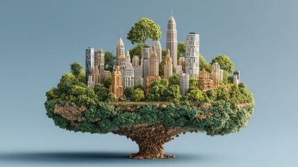 Poster - Ai-designed conceptual visualization of urban decentralization planner icon representing innovative city development
