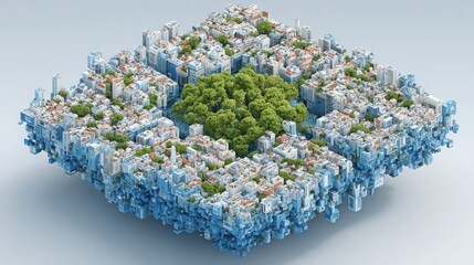 Poster - Ai-designed conceptual visualization of urban decentralization planner icon representing innovative city development