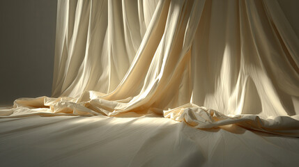 Poster - Soft Beige Fabric Drapery with Directional Lighting for Fashion and Photography Backgrounds