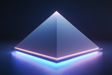 Poster - Illuminated geometric pyramid with neon light reflecting on a dark ambient background