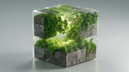 Poster - Conceptual icon representing blockchain-driven sustainable economy emphasizing green solutions and future innovations