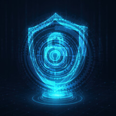 Poster - Digital Shield with Lock Symbol Representing Cybersecurity and Data Protection Concept
