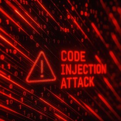 Poster - Warning Sign for Cybersecurity Threat in Digital Environment with Code Injection Attack Visualization