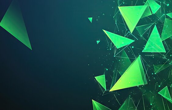 Abstract geometric shapes, vibrant lime green triangles on dark background