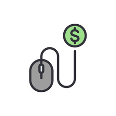 Poster - Computer Mouse Connected To A Coin Representing Online Earnings Concept