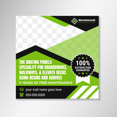 Poster - Construction grating panel Social Media Instagram Post Banner Template Design. green, black, and white combination colors on shape and background. abstract geometric photo space. promotion template