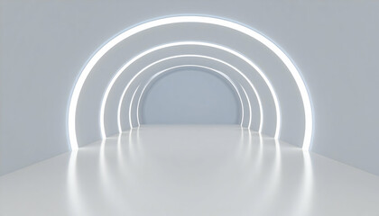 Poster - Abstract 3D Tunnel with Glowing Blue and White Archways
