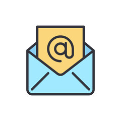 Poster - Colorful Email Illustration Of A Newsletter In Light Blue Envelope